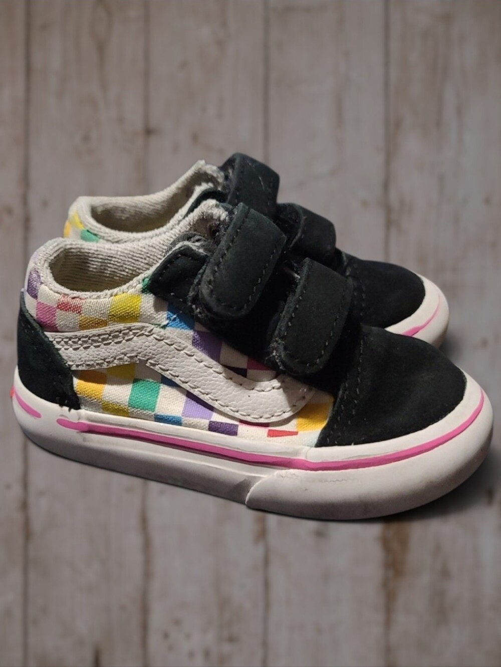 💥Vans Old Skool V Toddler Rainbow Checkerboard Black Size 4T Play Shoes